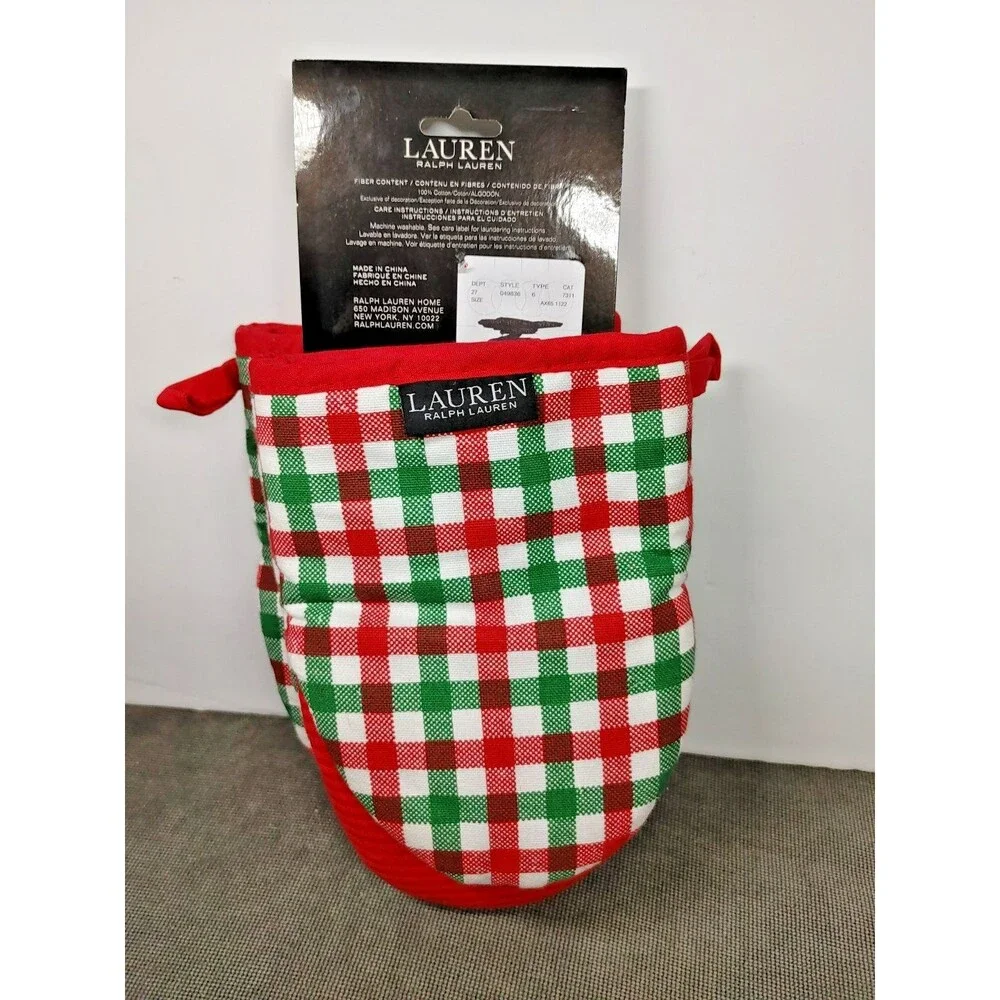 Ralph Lauren Kitchen Oven Mini Mitts Red Green Plaid 5.5
